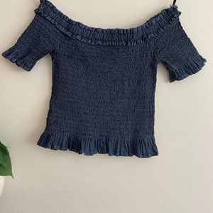 Denim Shirred Crop Top